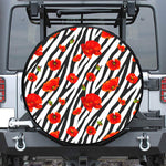 Black White Zebra Flower Pattern Print Leather Spare Tire Cover