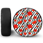 Black White Zebra Flower Pattern Print Leather Spare Tire Cover