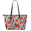 Black White Zebra Flower Pattern Print Leather Tote Bag With Zipper