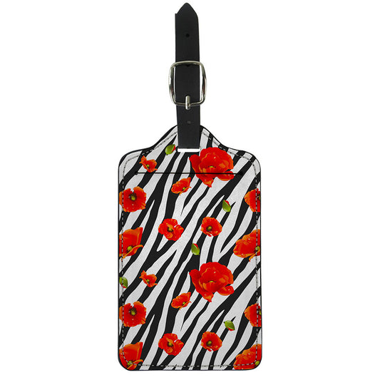 Black White Zebra Flower Pattern Print Luggage Tag