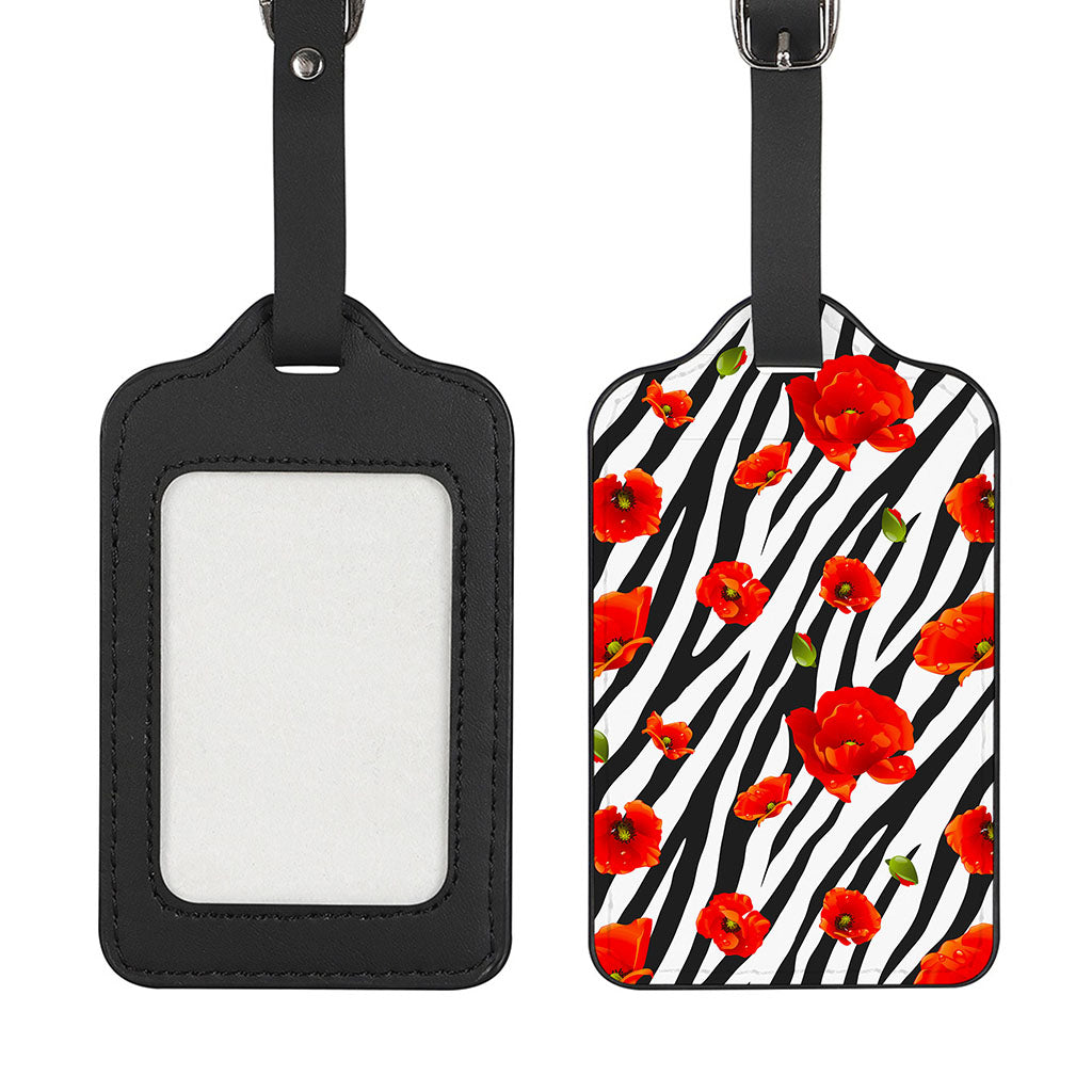 Black White Zebra Flower Pattern Print Luggage Tag