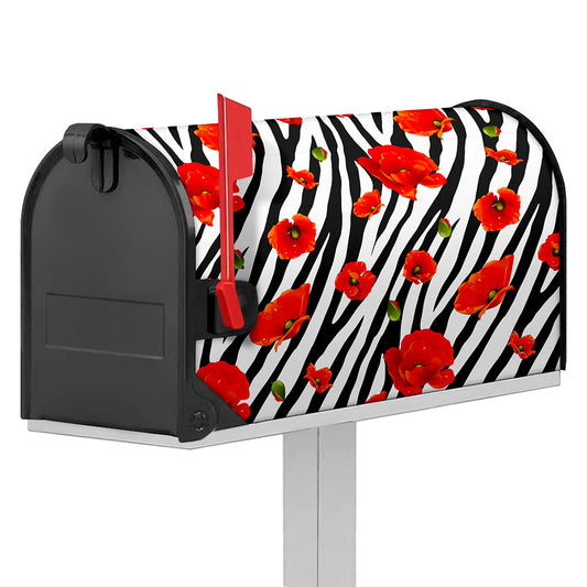 Black White Zebra Flower Pattern Print Mailbox Cover
