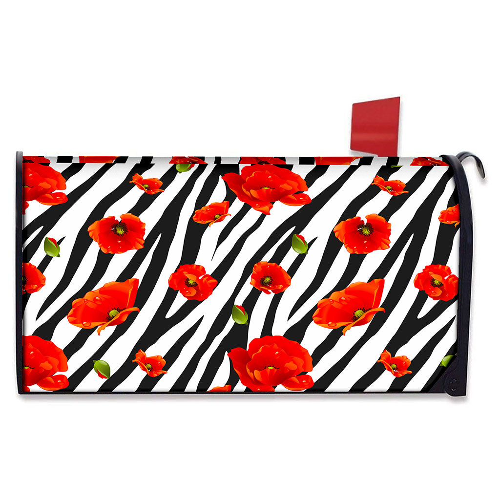Black White Zebra Flower Pattern Print Mailbox Cover