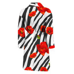 Black White Zebra Flower Pattern Print Men's Bathrobe