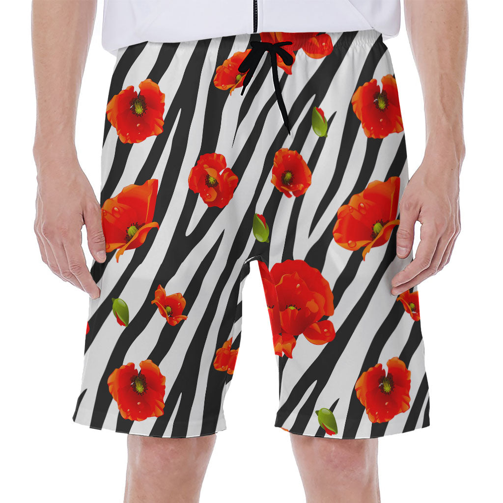 Black White Zebra Flower Pattern Print Men's Beach Shorts