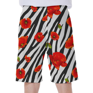 Black White Zebra Flower Pattern Print Men's Beach Shorts