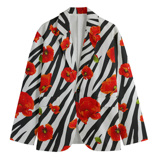 Black White Zebra Flower Pattern Print Men's Blazer