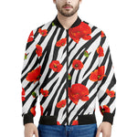 Black White Zebra Flower Pattern Print Men's Bomber Jacket