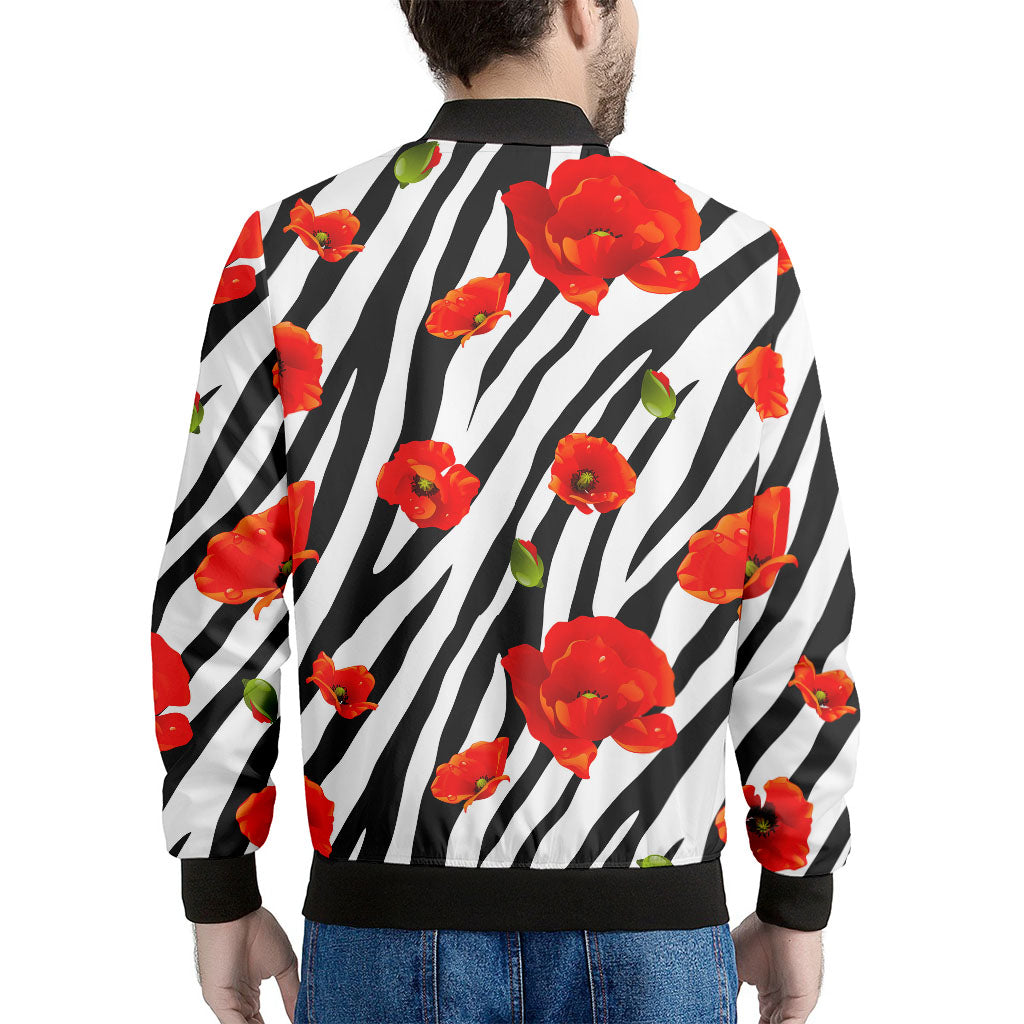 Black White Zebra Flower Pattern Print Men's Bomber Jacket