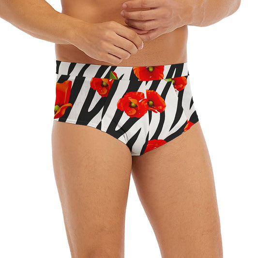 Black White Zebra Flower Pattern Print Men's Briefs