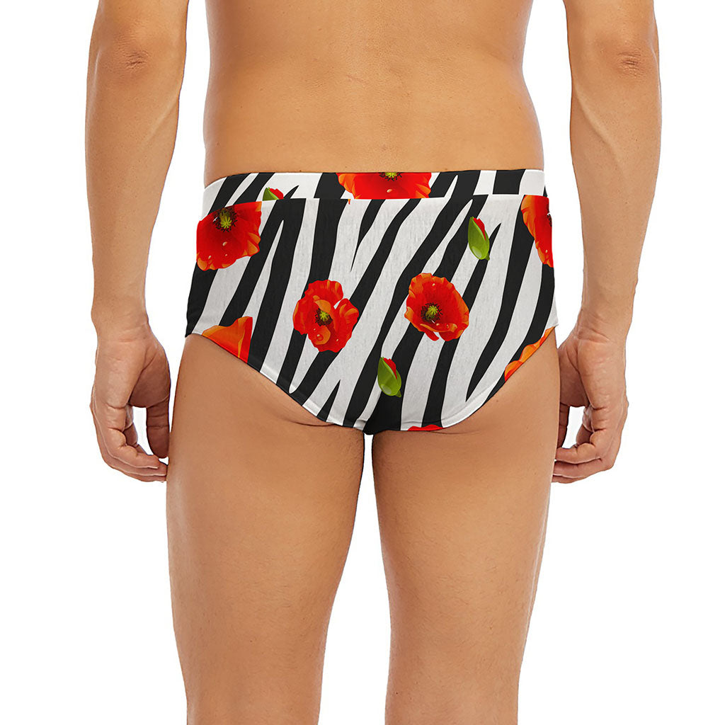 Black White Zebra Flower Pattern Print Men's Briefs