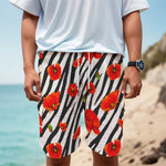 Black White Zebra Flower Pattern Print Men's Cargo Shorts