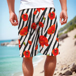 Black White Zebra Flower Pattern Print Men's Cargo Shorts