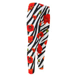 Black White Zebra Flower Pattern Print Men's Compression Pants