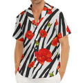 Black White Zebra Flower Pattern Print Men's Deep V-Neck Shirt