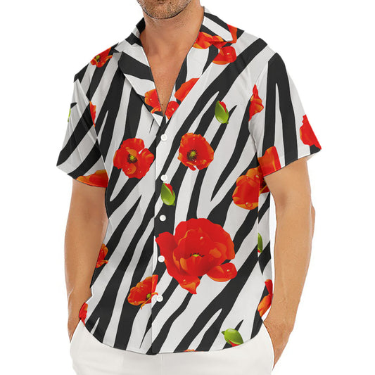 Black White Zebra Flower Pattern Print Men's Deep V-Neck Shirt