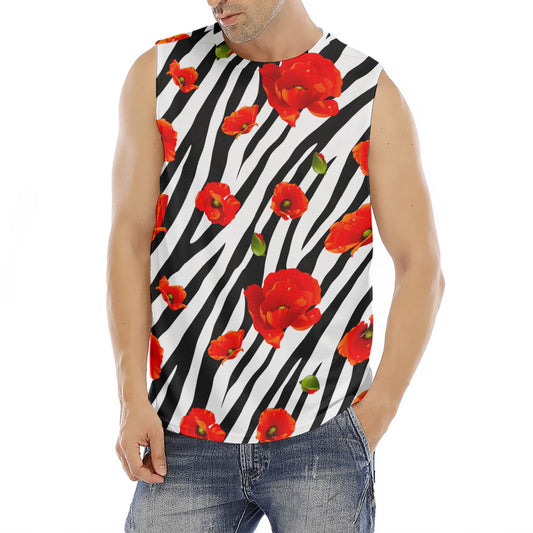 Black White Zebra Flower Pattern Print Men's Fitness Tank Top