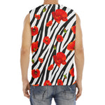 Black White Zebra Flower Pattern Print Men's Fitness Tank Top