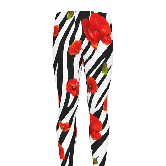 Black White Zebra Flower Pattern Print Men's leggings