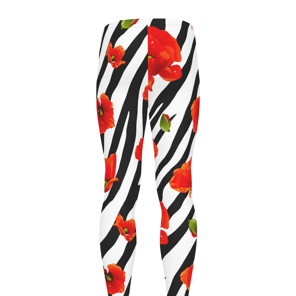 Black White Zebra Flower Pattern Print Men's leggings