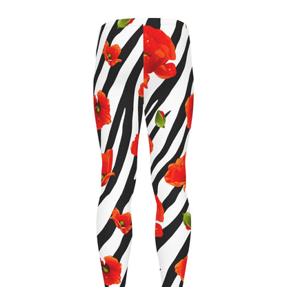 Black White Zebra Flower Pattern Print Men's leggings