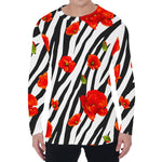 Black White Zebra Flower Pattern Print Men's Long Sleeve T-Shirt