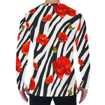 Black White Zebra Flower Pattern Print Men's Long Sleeve T-Shirt