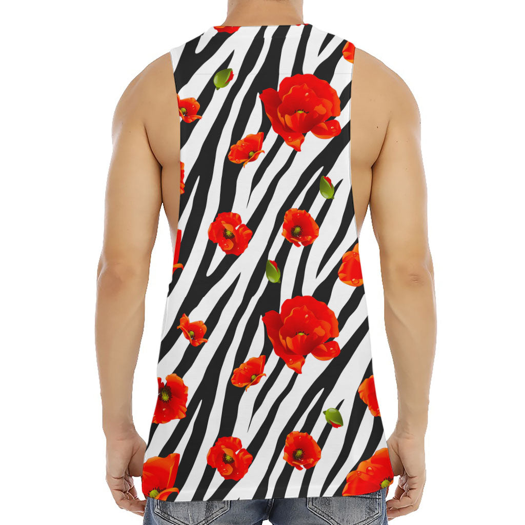 Black White Zebra Flower Pattern Print Men's Muscle Tank Top