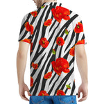 Black White Zebra Flower Pattern Print Men's Polo Shirt