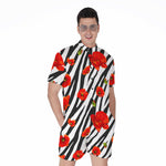 Black White Zebra Flower Pattern Print Men's Rompers
