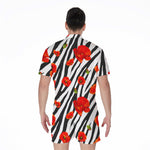 Black White Zebra Flower Pattern Print Men's Rompers