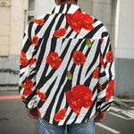 Black White Zebra Flower Pattern Print Men's Shirt Jacket