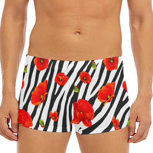 Black White Zebra Flower Pattern Print Men's Short Boxer Briefs