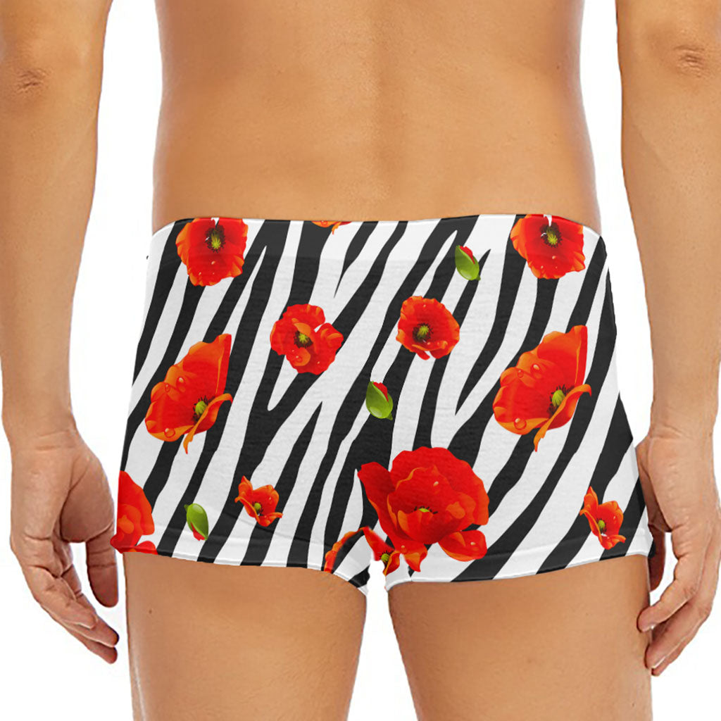 Black White Zebra Flower Pattern Print Men's Short Boxer Briefs
