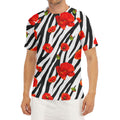 Black White Zebra Flower Pattern Print Men's Short Sleeve Rash Guard