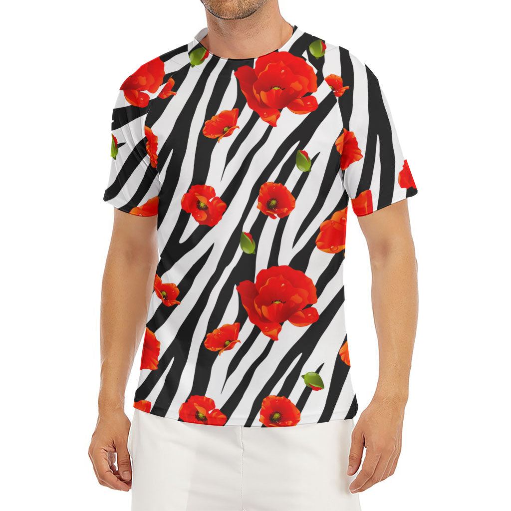 Black White Zebra Flower Pattern Print Men's Short Sleeve Rash Guard