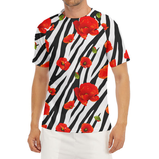 Black White Zebra Flower Pattern Print Men's Short Sleeve Rash Guard