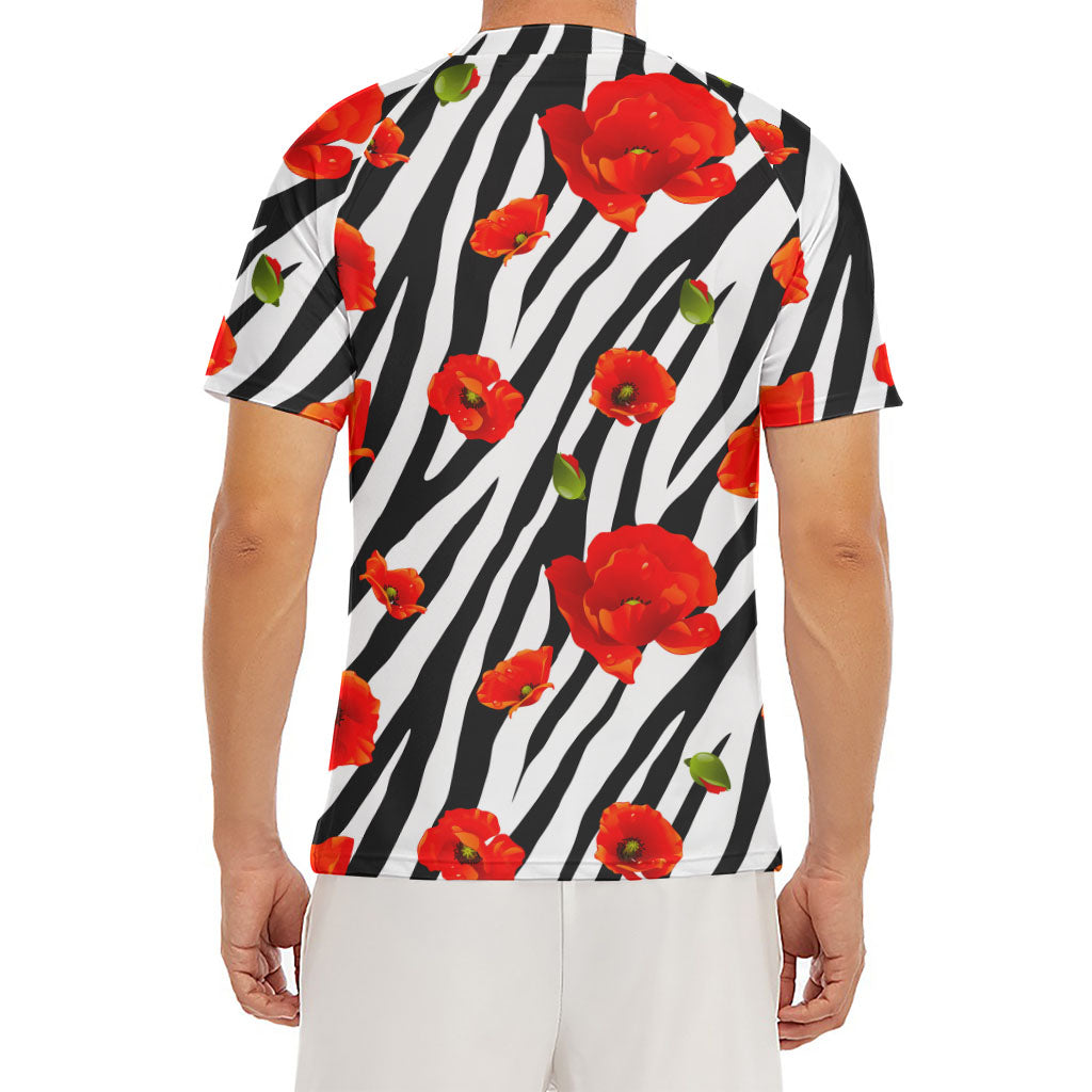 Black White Zebra Flower Pattern Print Men's Short Sleeve Rash Guard