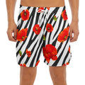 Black White Zebra Flower Pattern Print Men's Split Running Shorts
