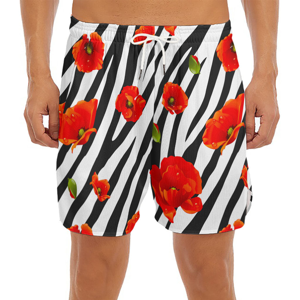 Black White Zebra Flower Pattern Print Men's Split Running Shorts