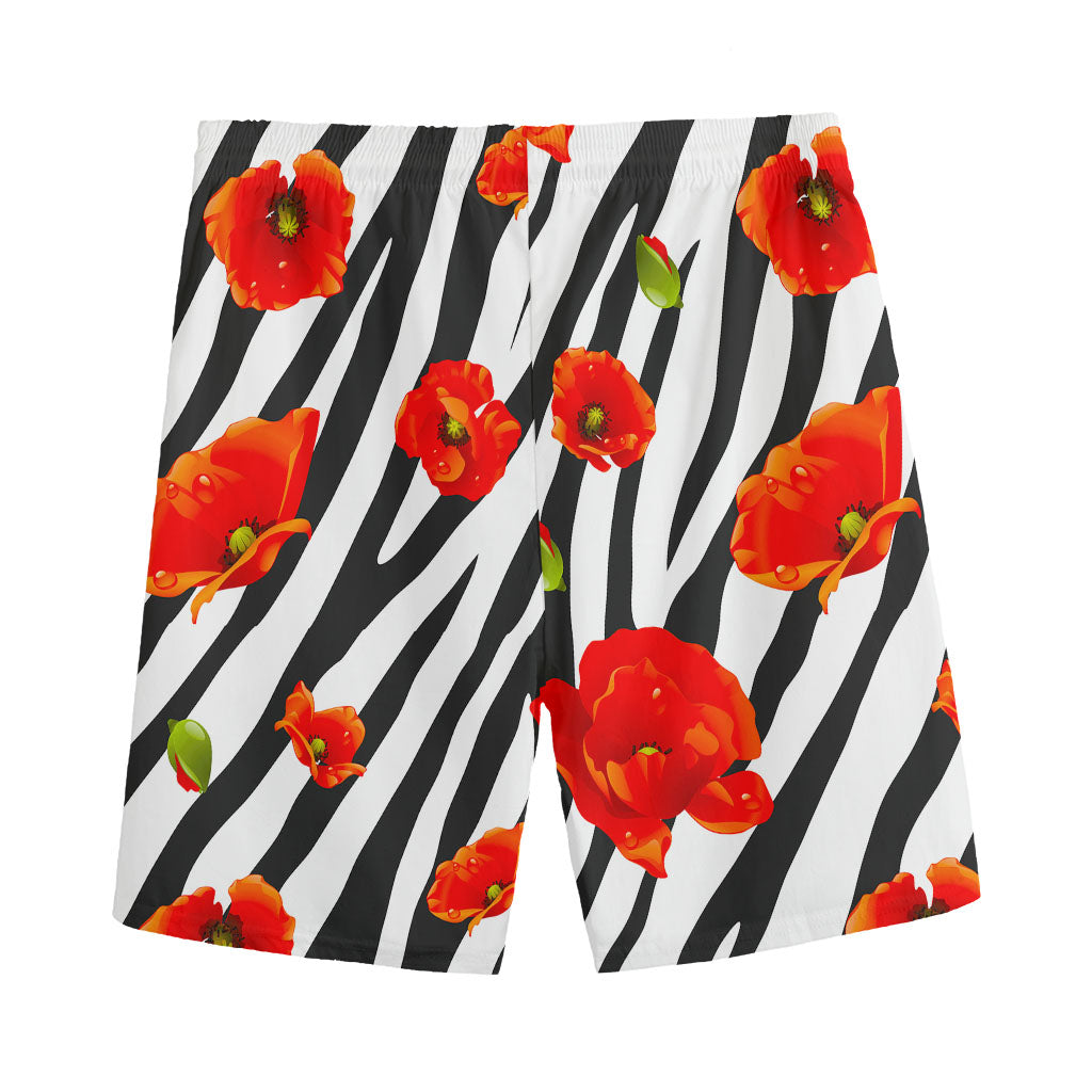 Black White Zebra Flower Pattern Print Men's Sports Shorts