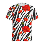 Black White Zebra Flower Pattern Print Men's Sports T-Shirt