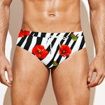 Black White Zebra Flower Pattern Print Men's Swim Briefs