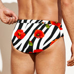 Black White Zebra Flower Pattern Print Men's Swim Briefs
