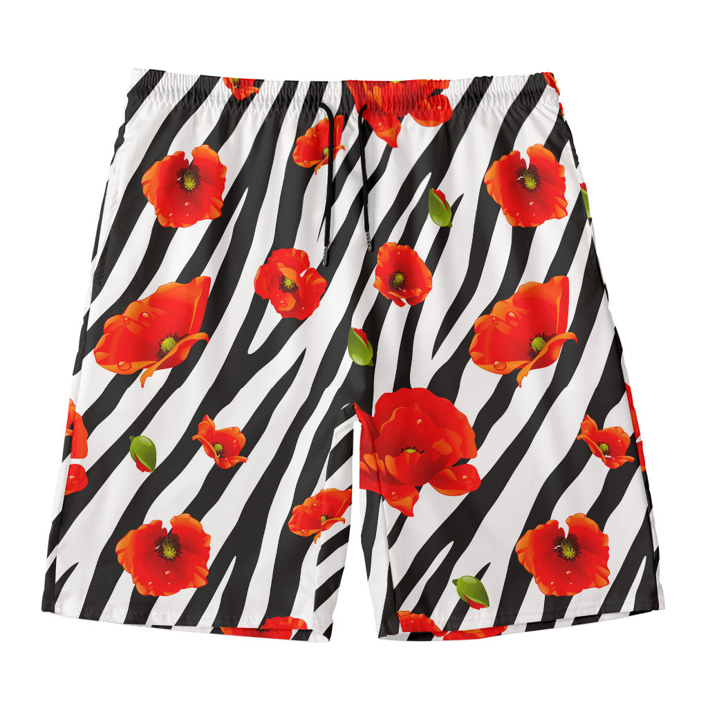 Black White Zebra Flower Pattern Print Men's Swim Trunks