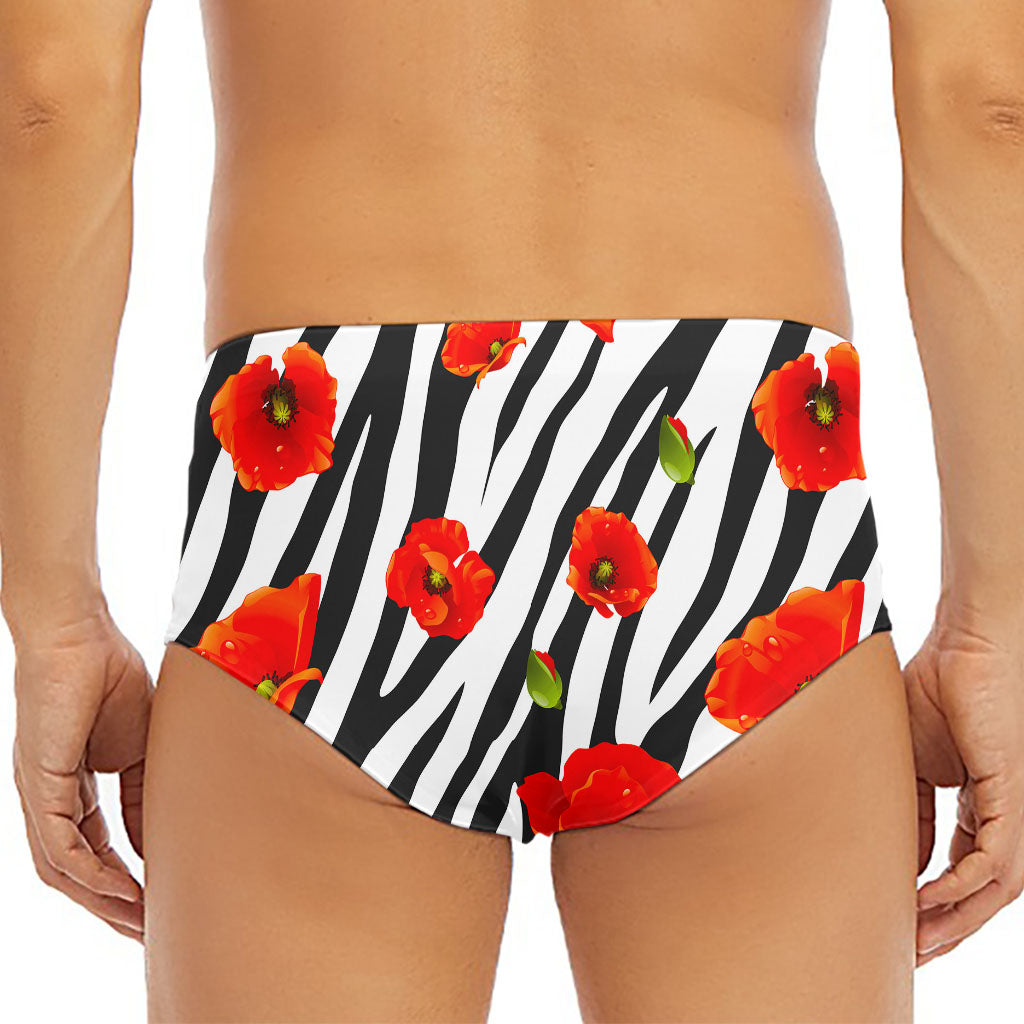 Black White Zebra Flower Pattern Print Men's Triangle Swim Briefs
