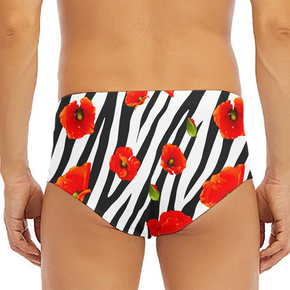 Black White Zebra Flower Pattern Print Men's Triangle Swim Briefs