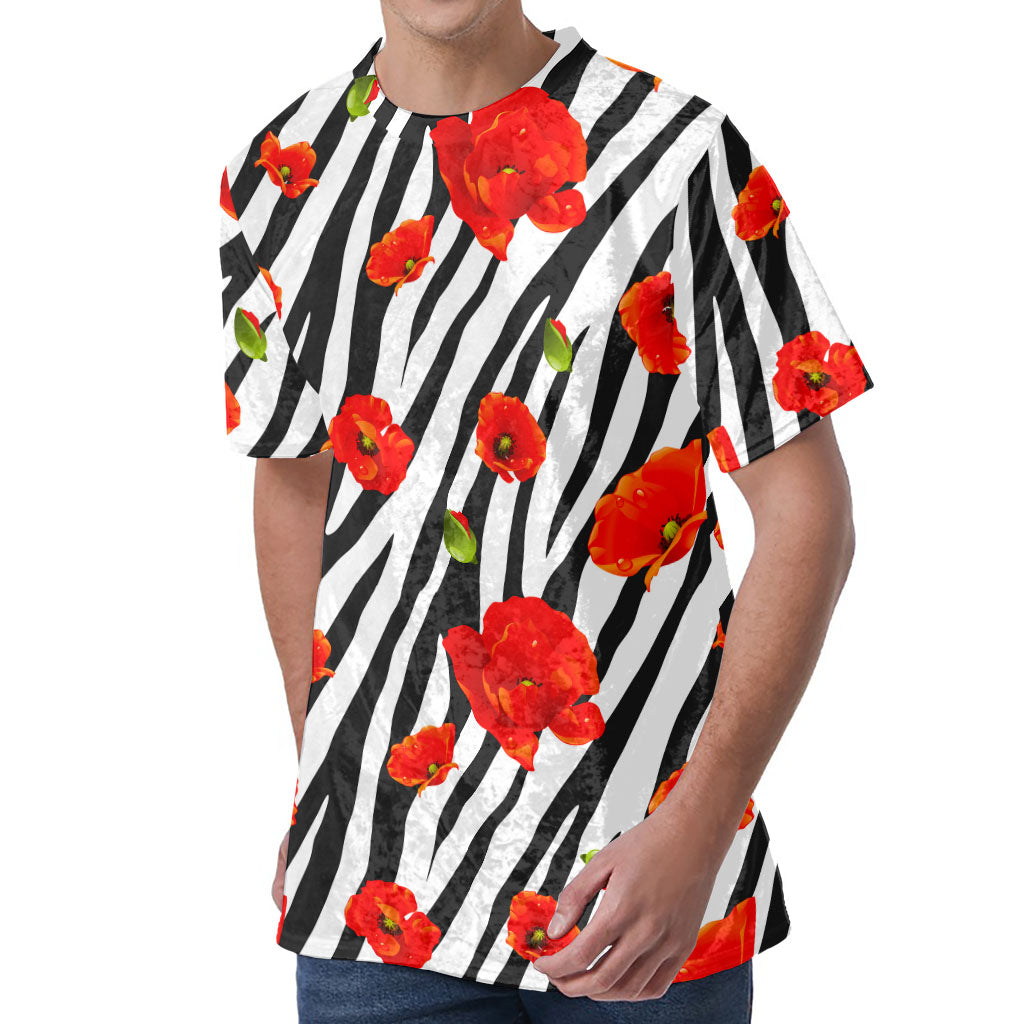 Black White Zebra Flower Pattern Print Men's Velvet T-Shirt