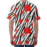 Black White Zebra Flower Pattern Print Men's Velvet T-Shirt