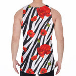 Black White Zebra Flower Pattern Print Men's Velvet Tank Top